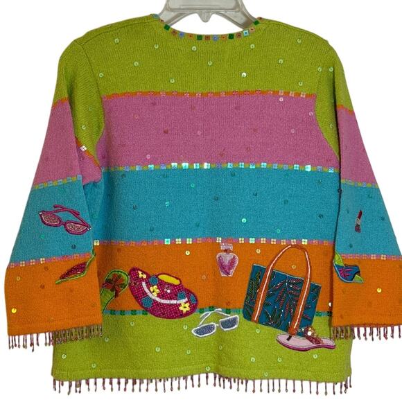 Design Options by Philip and Jane Gordon Small Beach Sweater W Beads & Sequins - Picture 2 of 15